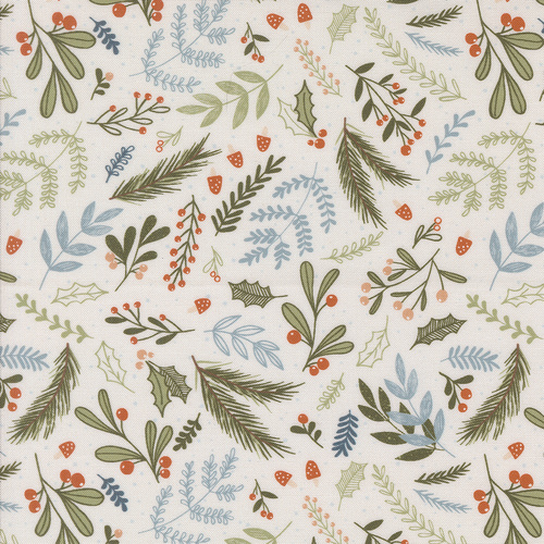 Purrfect Christmas Pearl 39043 11 Holly and Pine Florals Leaves Patchwork Fabric