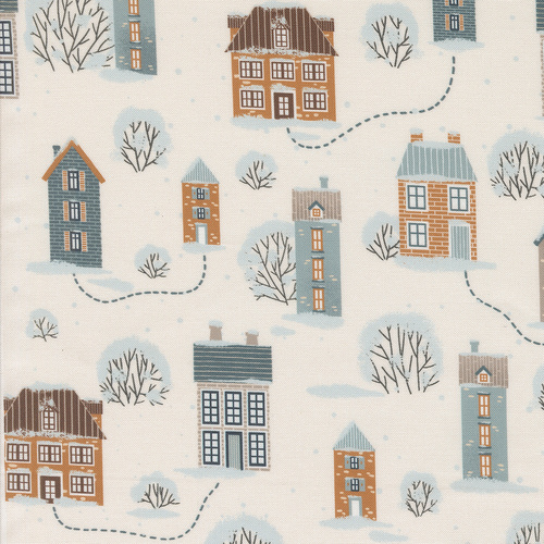 Purrfect Christmas Pearl 39044 11 Snowy Town Landscape & Nature Houses Patchwork Fabric