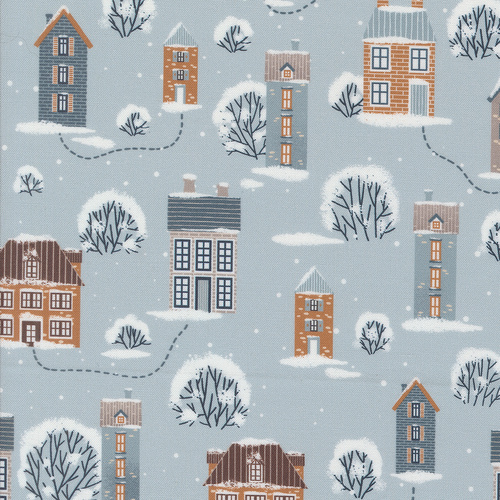 Purrfect Christmas Sky 39044 13 Snowy Town Landscape and Nature Houses Patchwork Fabric