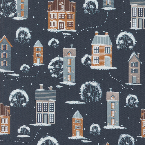 Purrfect Christmas Midnight 39044 16 Snowy Town Landscape & Nature Houses Patchwork Fabric