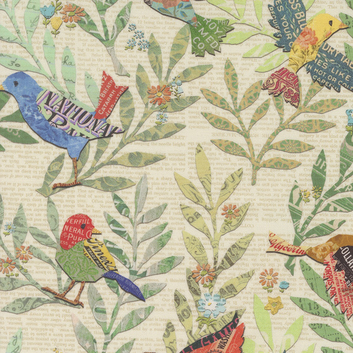 Paper Hamlet Paper 39560 11 Birdy Novelty Birds Newspaper Quilting Fabric 