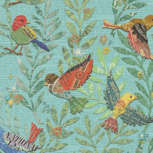 Paper Hamlet Sky 39560 17 Birdy Novelty Birds Newspaper Quilting Fabric 