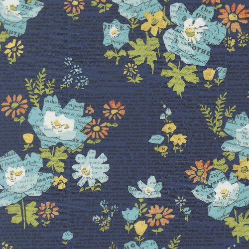Paper Hamlet Midnight 39561 18 Florals Newspaper Quilting Fabric 