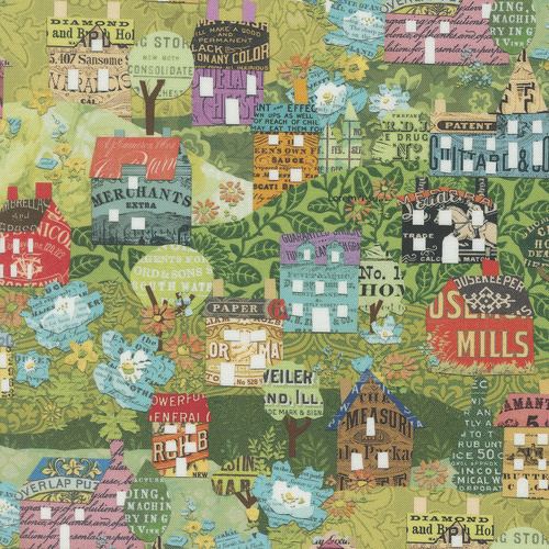 Paper Hamlet Sprout 39563 11 House Hills Landscape Collage Quilting Fabric 