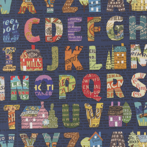 Paper Hamlet Midnight 39564 18 Alphabet Text & Words Quilting Fabric 