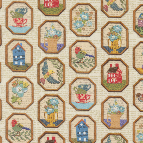 Paper Hamlet Paper 39565 11 Frames Novelty Birds Newspaper Houses Quilting Fabric 