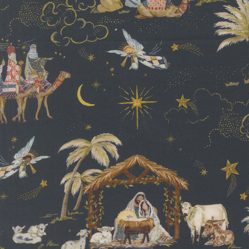 Silent Night Nativity Scene Navy 4005012 Quilting Fabric