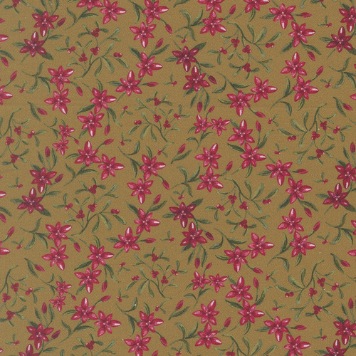 Silent Night Poinsettia Floral Toffee 4005515 Quilting Fabric