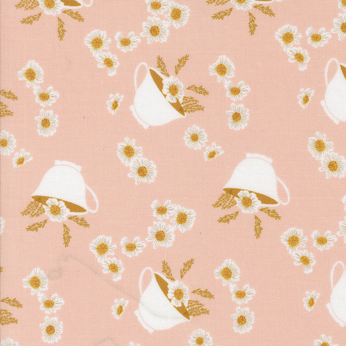 Frivolity Blush 43191 12 Daisy Tea Novelty Teacup Floral Quilting Fabric