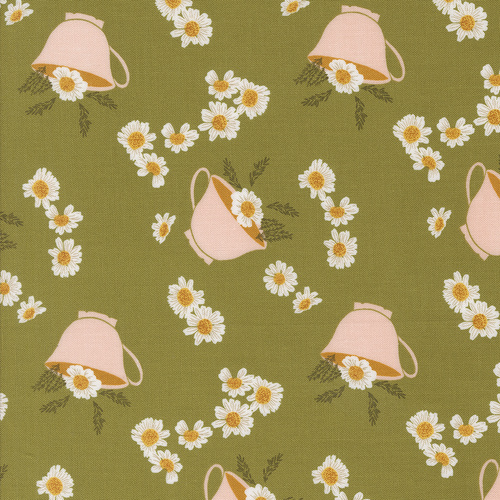 Frivolity Lichen 43191 14 Daisy Tea Novelty Teacup Floral Quilting Fabric