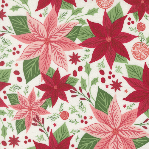 Merrily On High Florals Poinsettia Snow 43210 11 Quilting Fabric