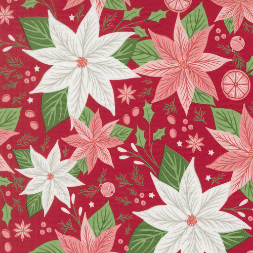 Merrily On High Florals Poinsettia Christmas Red 43210 13 Quilting Fabric