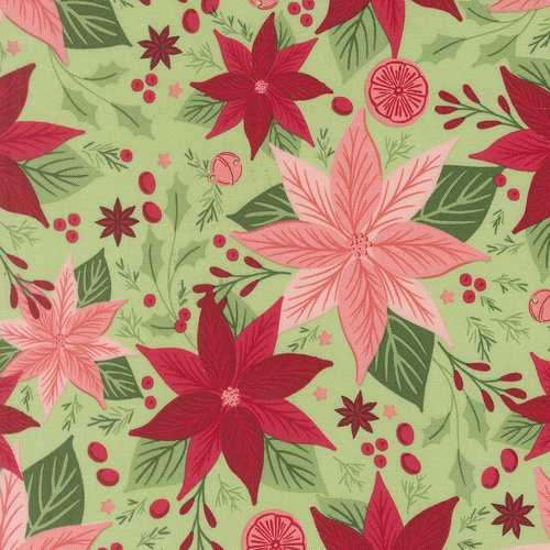 Merrily On High Florals Poinsettia Evergreen 43210 15 Quilting Fabric