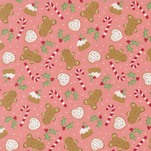 Merrily On High Sweet Treats Novelty Gingerbread Candycane Holly Blush 43212 12 Quilting Fabric