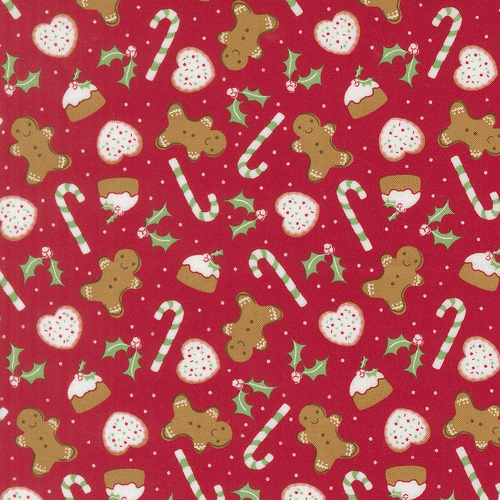 Merrily On High Sweet Treats Novelty Gingerbread Candycane Holly Christmas Red 43212 13 Quilting Fabric