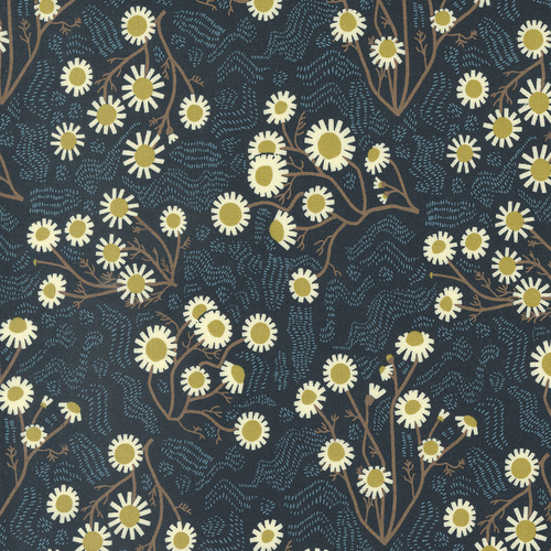 Quaint Cottage Midnight 48372 21 Chamomile Florals Quilt Fabric