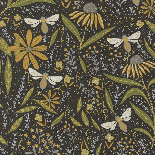 Bee Garden Florals Bees Metallic Black 48410 11M