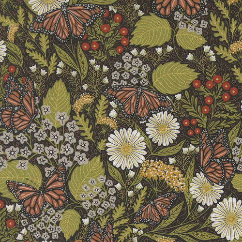 Bee Garden Summer Butterfly Florals Metallic Black 48412 21M