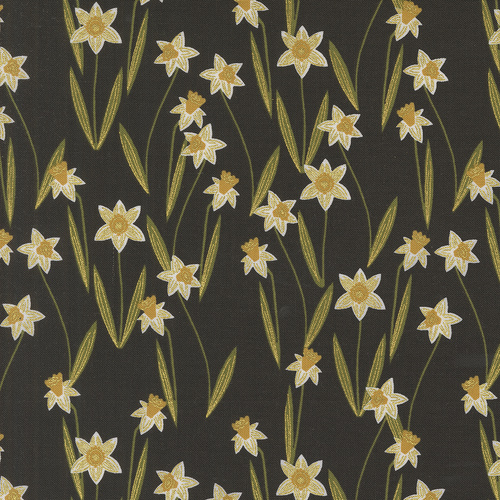 Bee Garden Darling Daffodils Florals Metallic Black 48413 21M