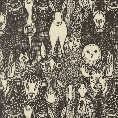 The Henhouse Iron 48431 20 Barnyard Faces Novelty Animals Quilting Fabric