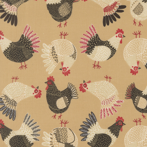 The Henhouse Hay 48433 13 Tossed Chickens Novelty Quilting Fabric