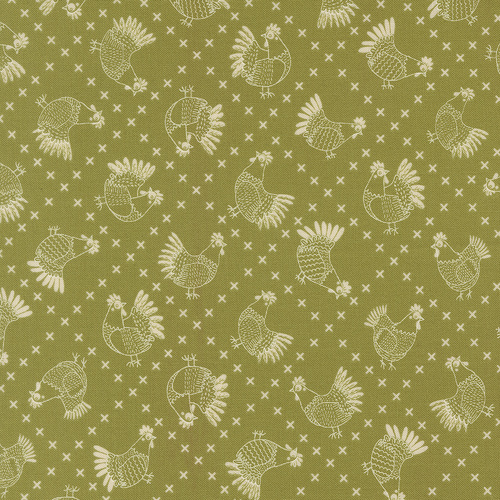 The Henhouse Grass 48434 15 Cross Stitch Chickens Novelty Quilting Fabric