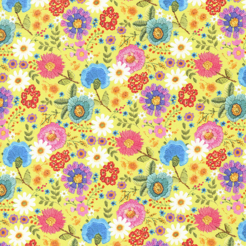Vintage Soul Chartreuse 7436 18 Ditsy Florals Crewel Embroidery