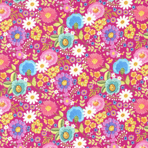 Vintage Soul Hot Pink 7436 20 Ditsy Florals Crewel Embroidery