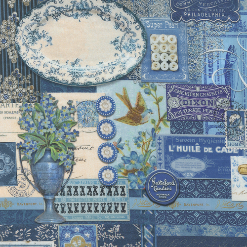 Curated In Color Blue 7460 16 Collage Patchwork Fabric