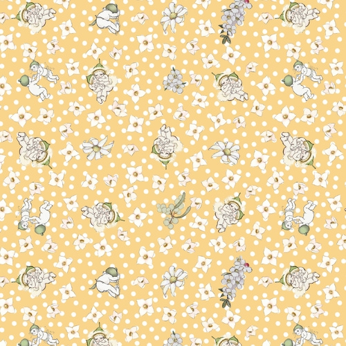 May Gibbs Garden Playtime Yellow Floral Blossom Babies MG1063 Quilting Fabric