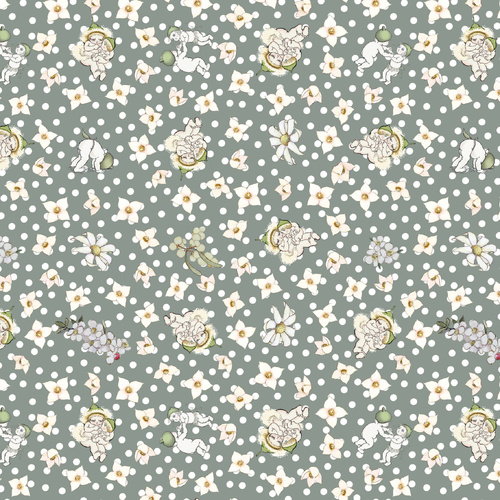 May Gibbs Garden Playtime Green Scattered Flower MG1064 Quilting Fabric