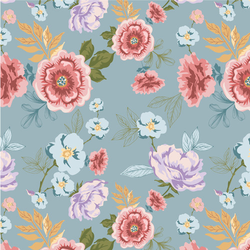 Nature Sings NS24122 Rose Garden Blue Quilting Fabric