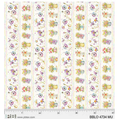 Boots & Blooms PB4734MU Multi Floral Stripe Quilting Fabric