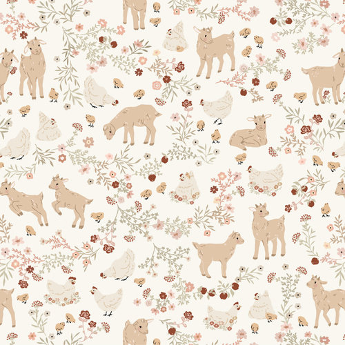 Primrose & Parsley Barnyard Babies White PR26843 Quilting Fabric
