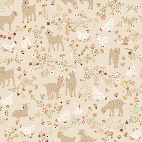 Primrose & Parsley Barnyard Babies Beige PR26844 Quilting Fabric