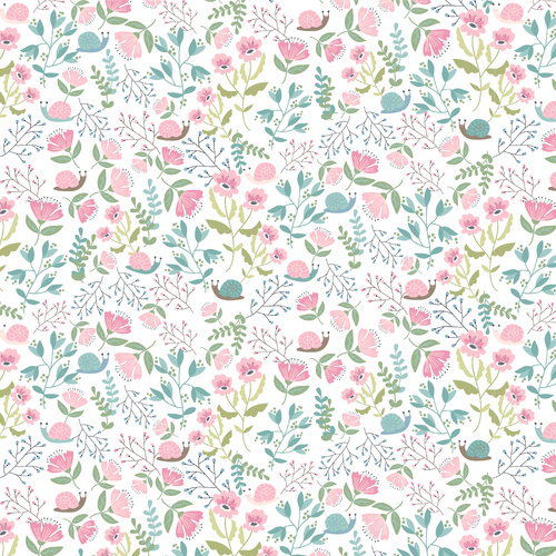 Le Petit Escargot Hiding Out White SL26401 Quilting Fabric