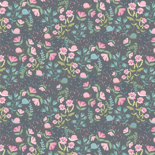 Le Petit Escargot Hiding Out Grey SL26403 Quilting Fabric