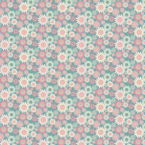 Le Petit Escargot Sunny Daisies Teal SL26411 Quilting Fabric