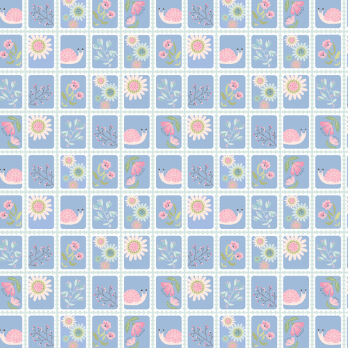 Le Petit Escargot Snail Mail Blue SL26417 Quilting Fabric