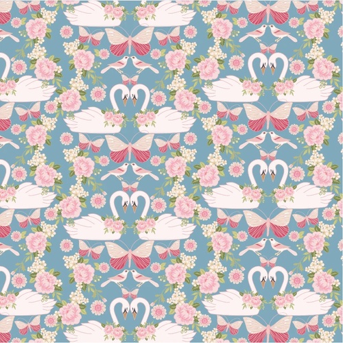Stolen Moments Swan Song Bleu SM25311 Quilting Fabric