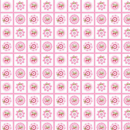 Smitten Chicken Petit Fours Floral Squares Pink SN251113 Quilting Fabric