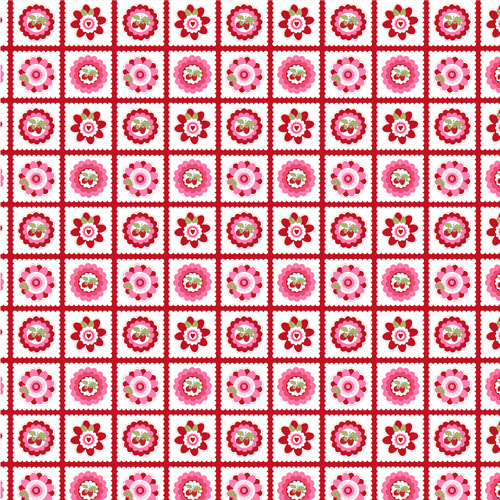 Smitten Chicken Petit Fours Floral Squares Red SN251114 Quilting Fabric