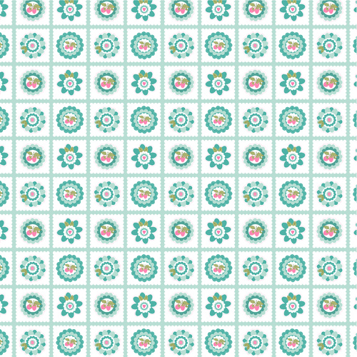 Smitten Chicken Petit Fours Floral Squares Aqua SN251115 Quilting Fabric