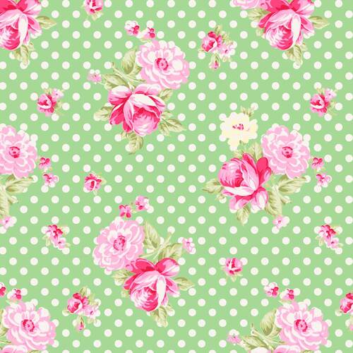 Posie Large Rose TW07-Green Patchwork Fabric
