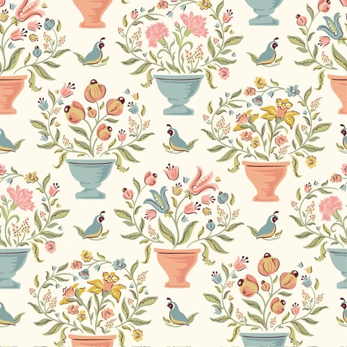 Wildwood Dwellings Flower Pots Cream WW25115 Quilting Fabric 