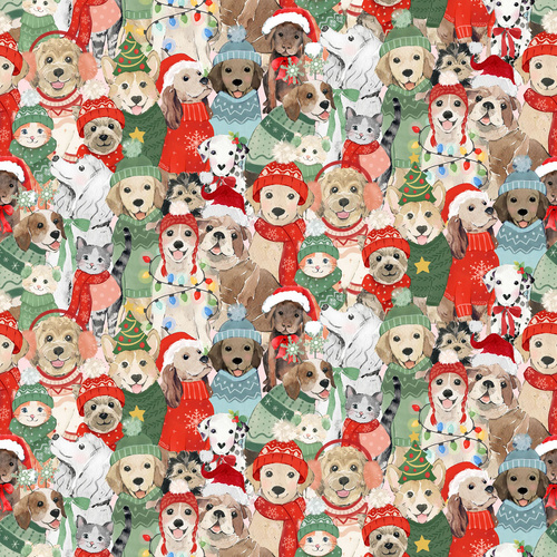 Santa Paws Posing Pets Y4428-55 Quilting Fabric 