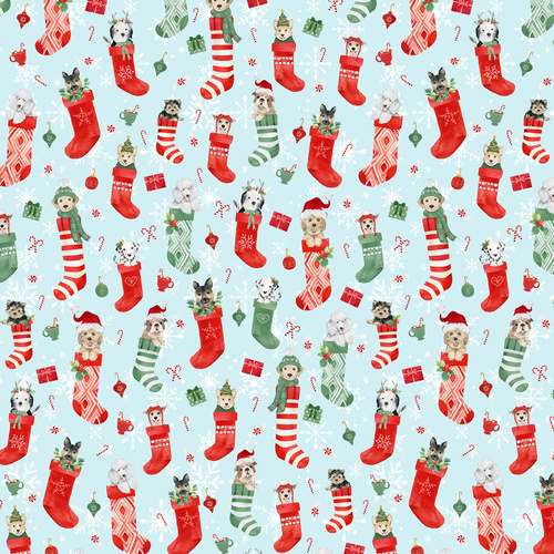 Santa Paws Stockings Lt Blue Y4431-29 Quilting Fabric