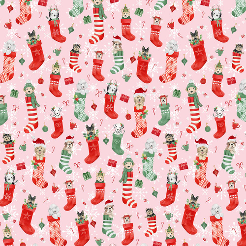 Santa Paws Stockings Pink Y4431-42 Quilting Fabric