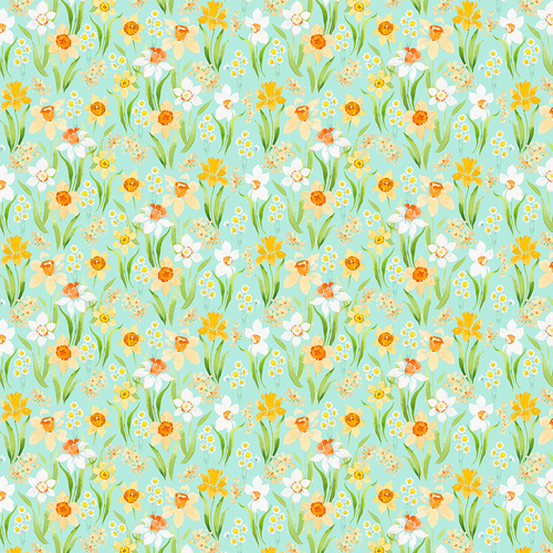 Spring Cheer Y4694-103 Daffodils Lt Teal Quilting Fabric 