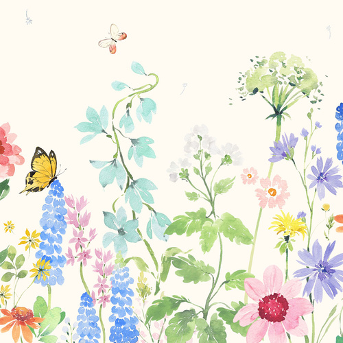 Sunlit Sonnet Double Border Wildflower & Butterfly Double Border Lt. Cream Y4862-2 Quilting Fabric